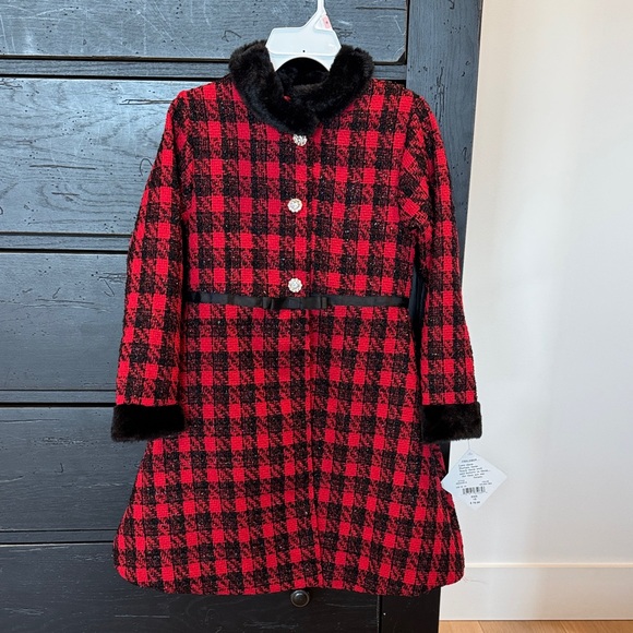 Blueberi Boulevard Red and Black Plaid Coat with Red Dress - Picture 1 of 10